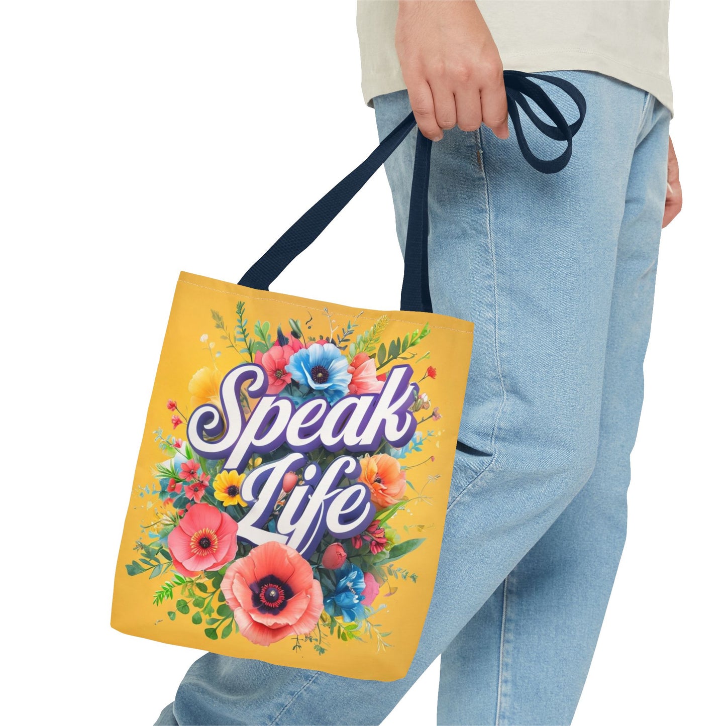Vibrant Floral Tote Bag - Speak Life, Eco-Friendly Shopping Bag, Gift for Her, Beach Bag, Inspirational Quote Accessory