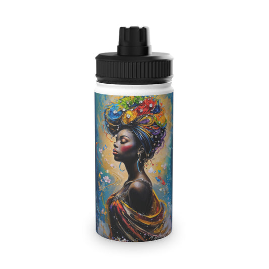 Artistic Stainless Steel Water Bottle - Colorful Afrocentric Design, Stylish Sports Lid, Eco-Friendly Hydration, Travel Accessory,