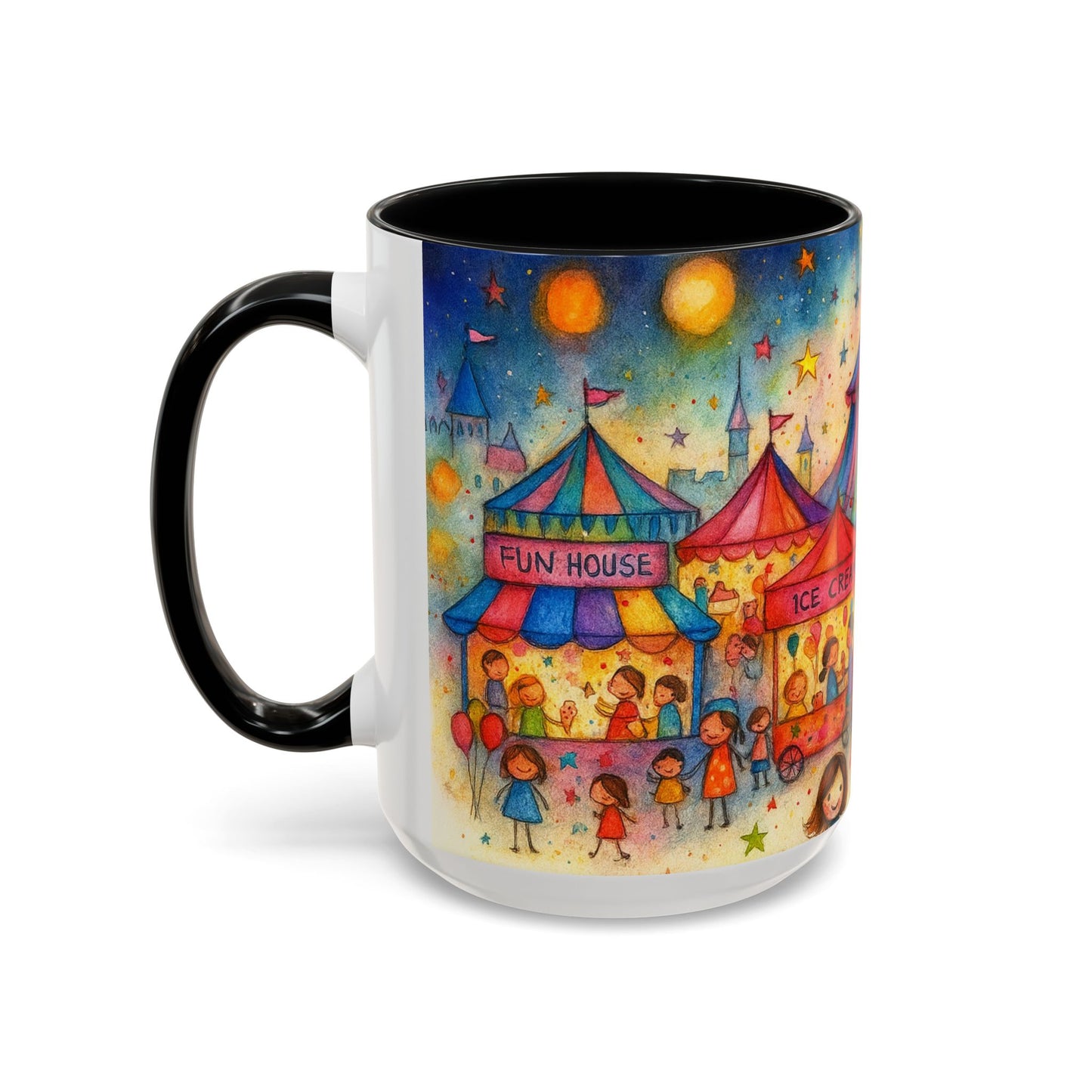 Whimsical Carnival Mug with Colorful Fairground Design, Perfect for Coffee Lovers, Gifts for Festivals, Cute Art Mug, Tea Cup