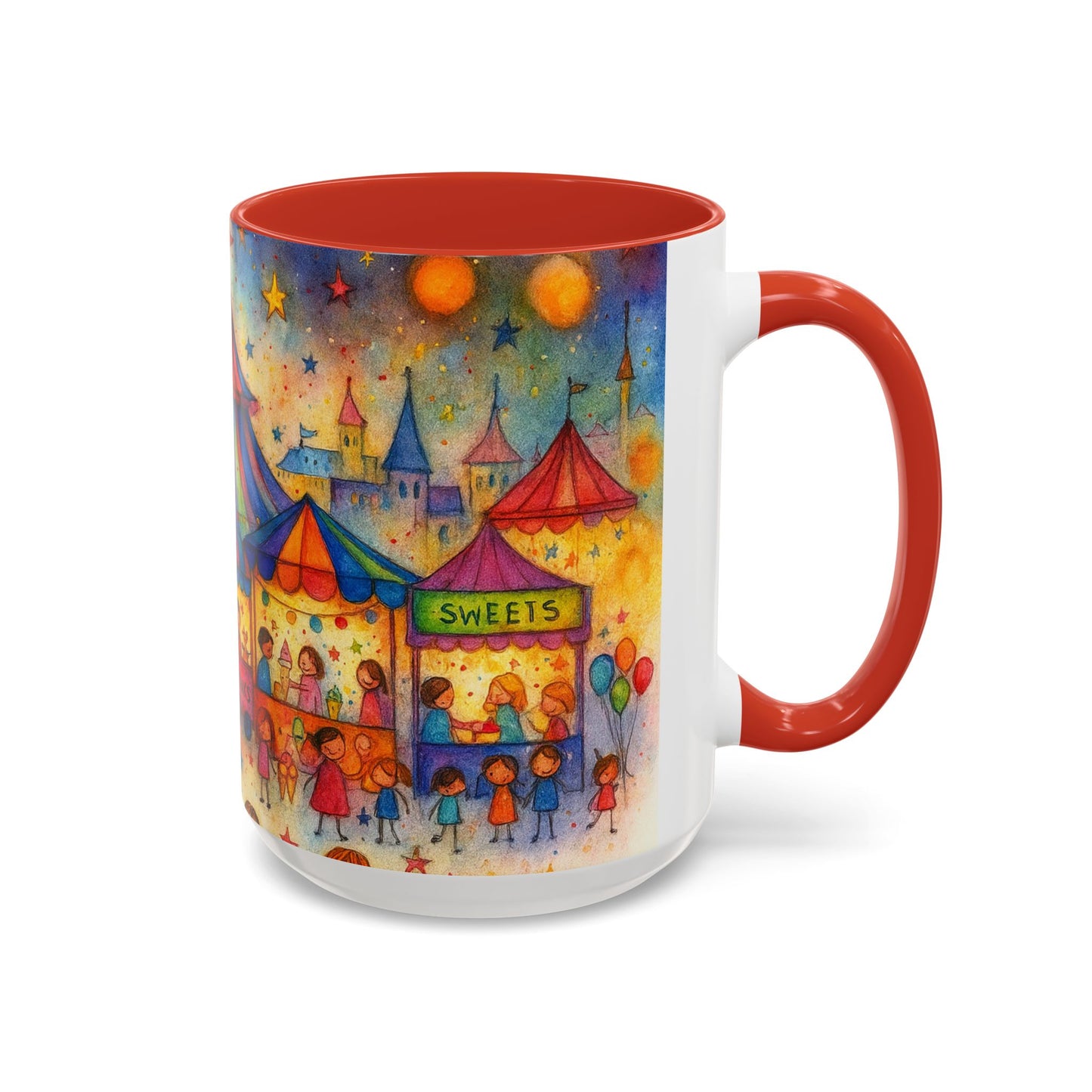 Whimsical Carnival Mug with Colorful Fairground Design, Perfect for Coffee Lovers, Gifts for Festivals, Cute Art Mug, Tea Cup