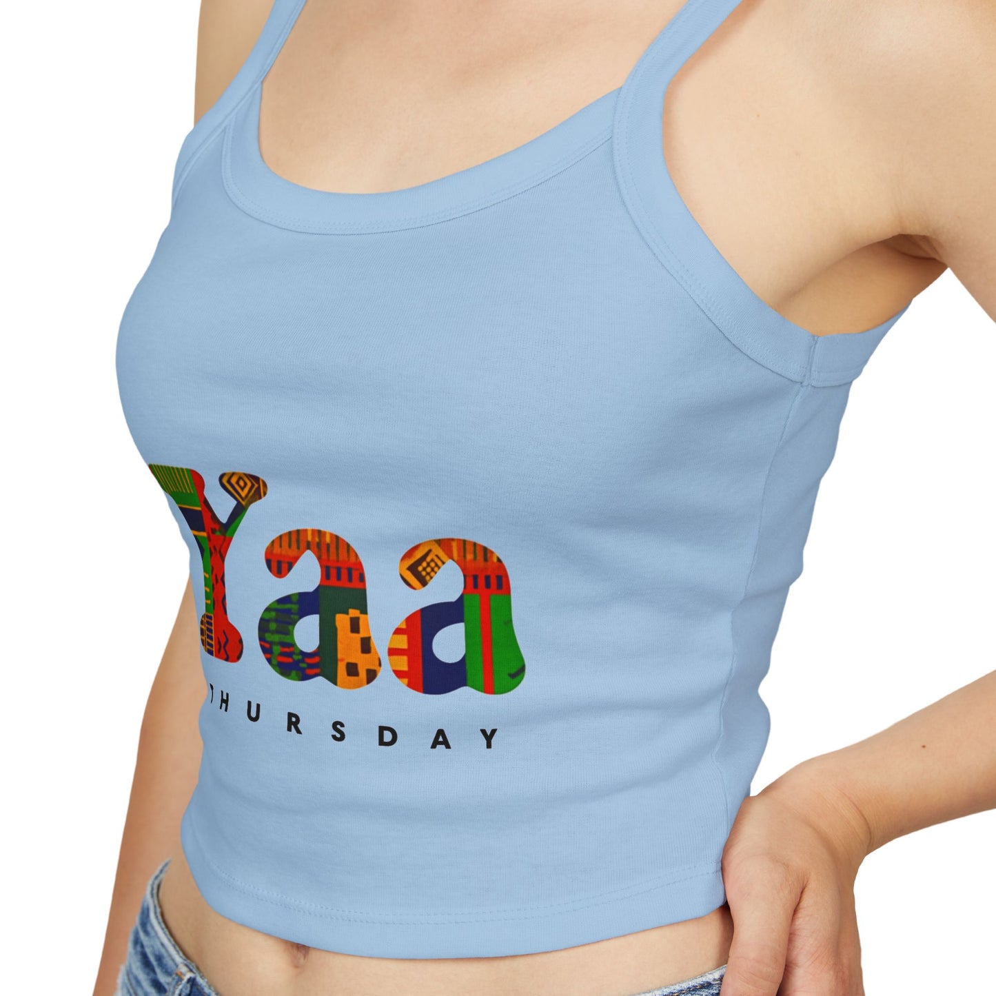 Colorful 'Yaa Thursday' Women's Spaghetti Strap Tank Top, Casual Summer Apparel, Graphic Tees, Festival Fashion, Bohemian Style