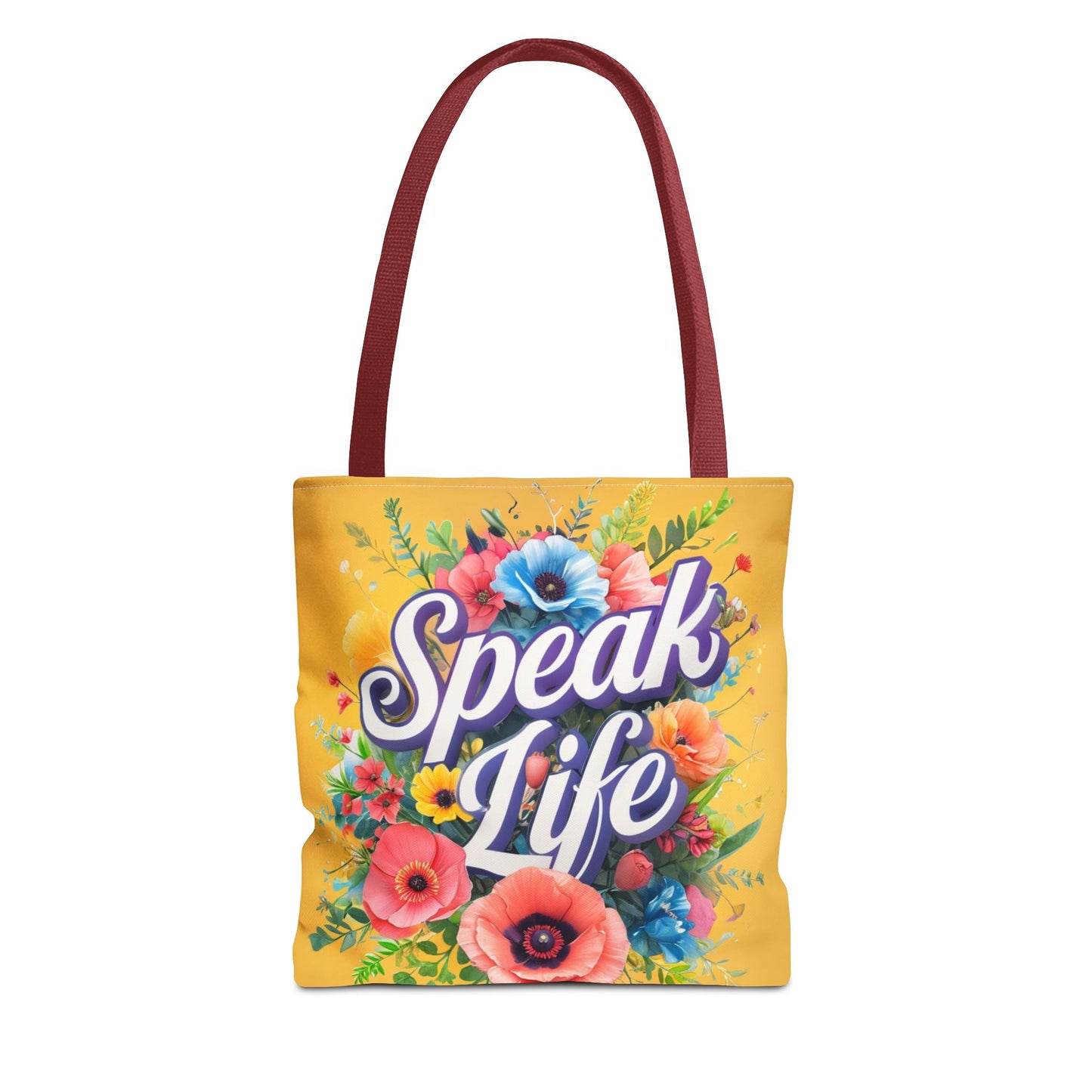 Vibrant Floral Tote Bag - Speak Life, Eco-Friendly Shopping Bag, Gift for Her, Beach Bag, Inspirational Quote Accessory