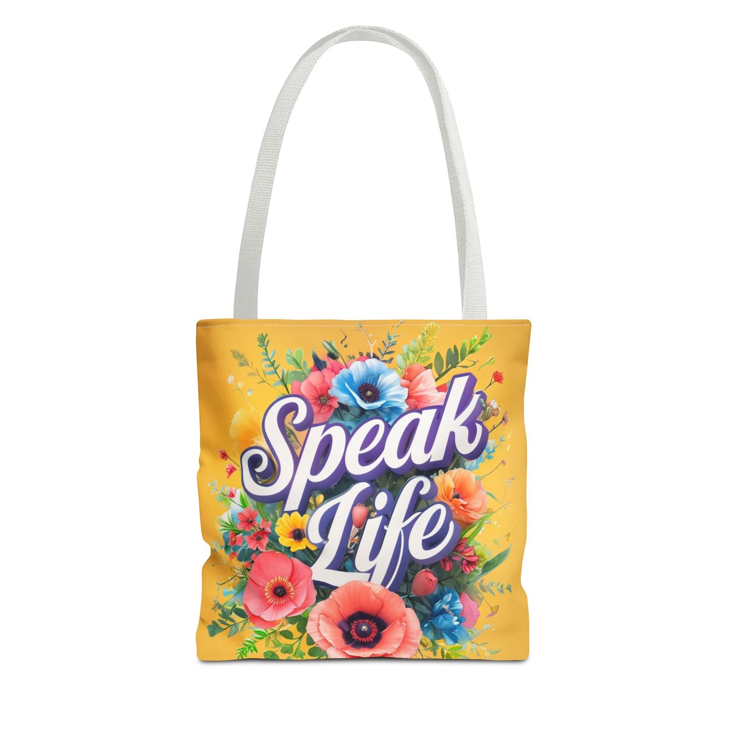 Vibrant Floral Tote Bag - Speak Life, Eco-Friendly Shopping Bag, Gift for Her, Beach Bag, Inspirational Quote Accessory