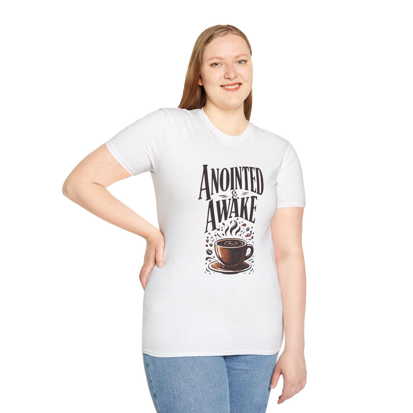 Coffee Lovers Unisex T-Shirt | Anointed & Awake Graphic Tee for Gift, Everyday Wear, Casual Style, Spiritual Motivational Shirt