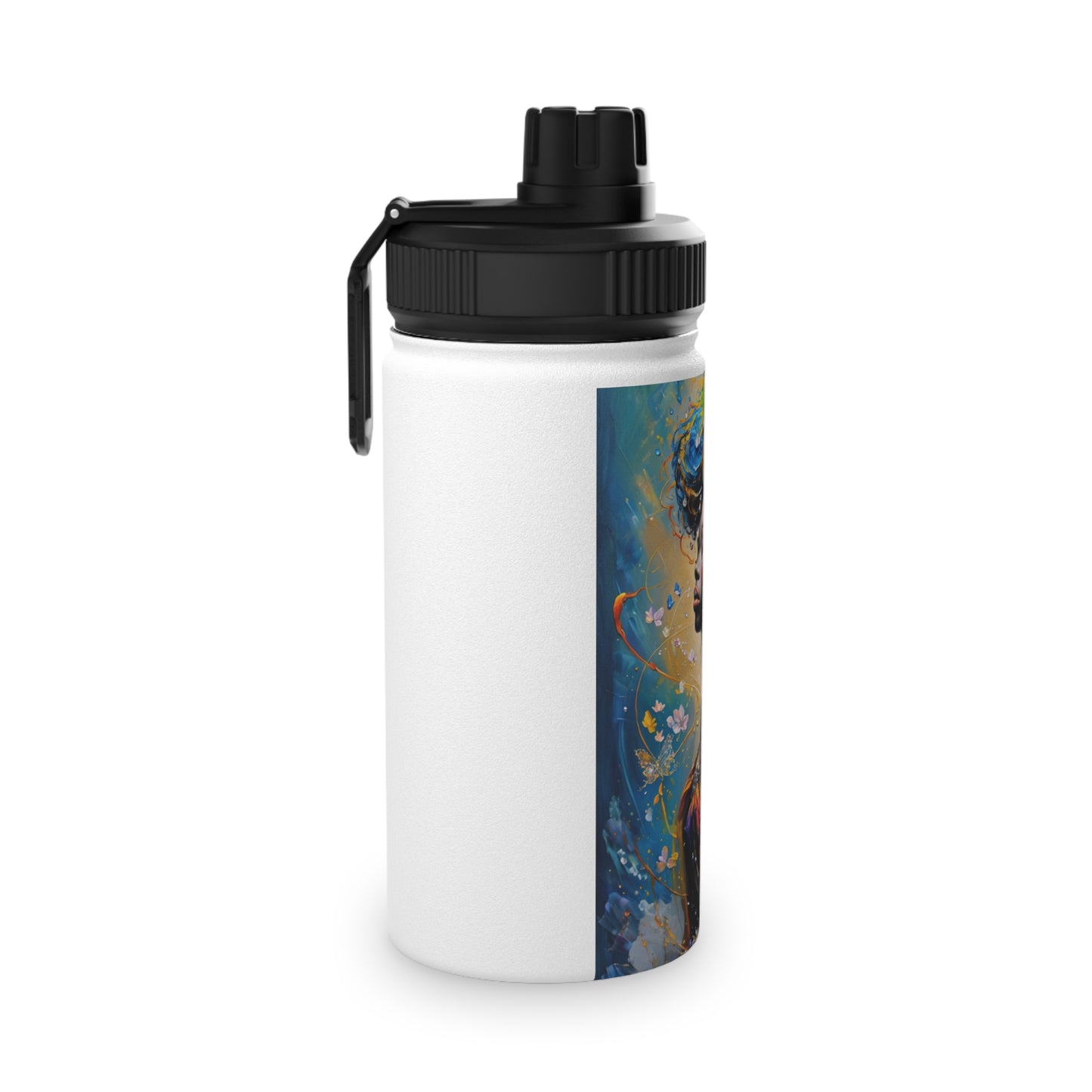 Artistic Stainless Steel Water Bottle - Colorful Afrocentric Design, Stylish Sports Lid, Eco-Friendly Hydration, Travel Accessory,