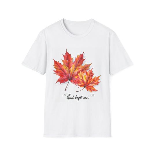 Fall Leaves Inspirational T-Shirt, Autumn Graphic Tee, God Kept Me Shirt, Unisex Casual Wear, Perfect Fall Gift