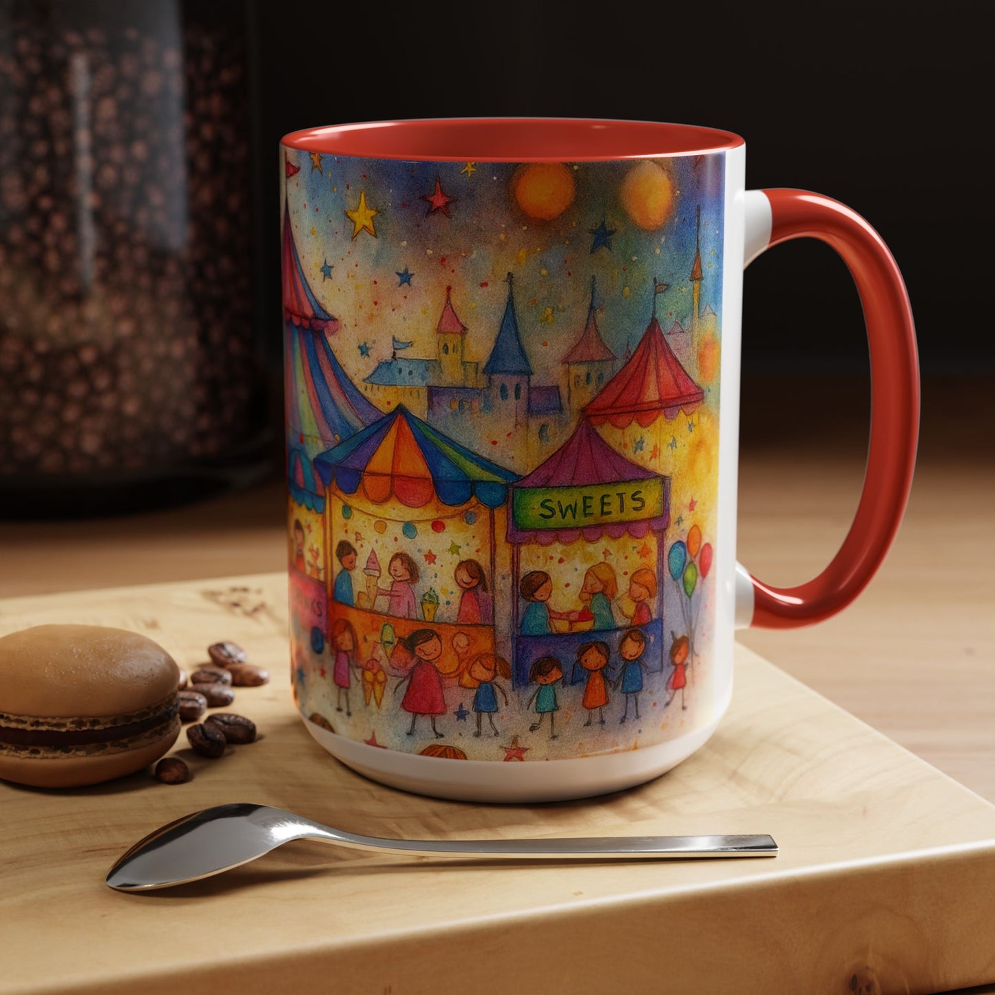 Whimsical Carnival Mug with Colorful Fairground Design, Perfect for Coffee Lovers, Gifts for Festivals, Cute Art Mug, Tea Cup