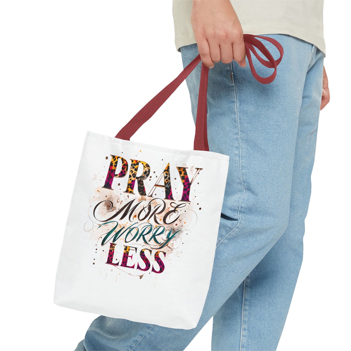 Inspirational Tote Bag - Pray More Worry Less, Motivational Gift, Everyday Use, Eco-Friendly Bag, Affirmation Bag, Prayer Tote