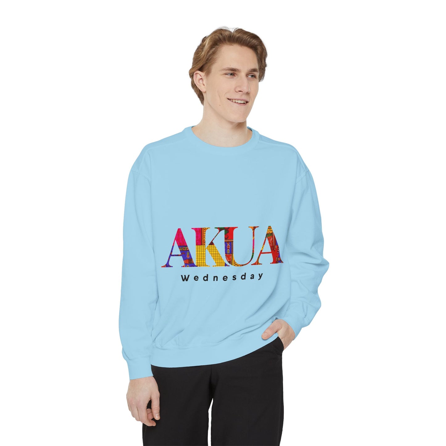 Garment-Dyed Sweatshirt with 'AKUA Wednesday' Design - Cozy Unisex Style, Perfect for Casual Wear, Gifts, and Everyday Comfort