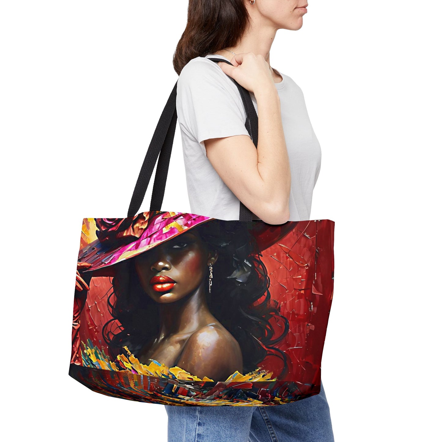 Lady Wearing Cap Weekender Tote Bag | Stylish Travel Bag, Vacation Tote, Beach Carryall, Fitness Organizer, Gift for Travelers