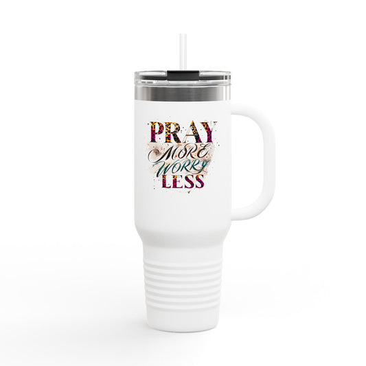 Pray More Worry Less Insulated Travel Mug, 40oz - Motivational Coffee Cup for On-the-Go, Perfect Gift for Teachers, Friends, and Self-Care