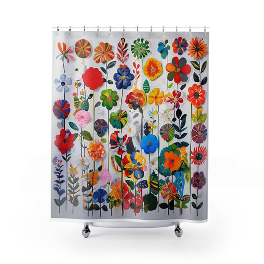 Vibrant Floral Shower Curtain, Botanical Decor, Bathroom Accessories, Colorful Flowers, Home Spa Inspiration