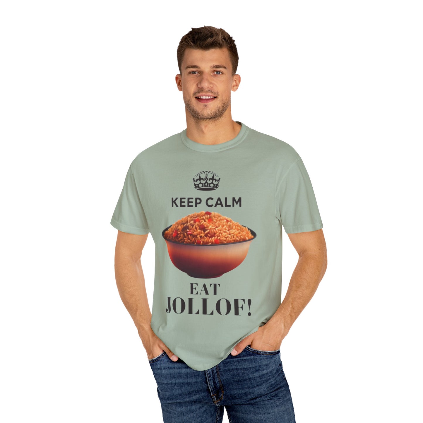 Keep Calm Eat Jollof T-Shirt, Unisex Fun Tee, Gift for Foodies, Casual Wear, Cultural Apparel, Summer Festival Shirt