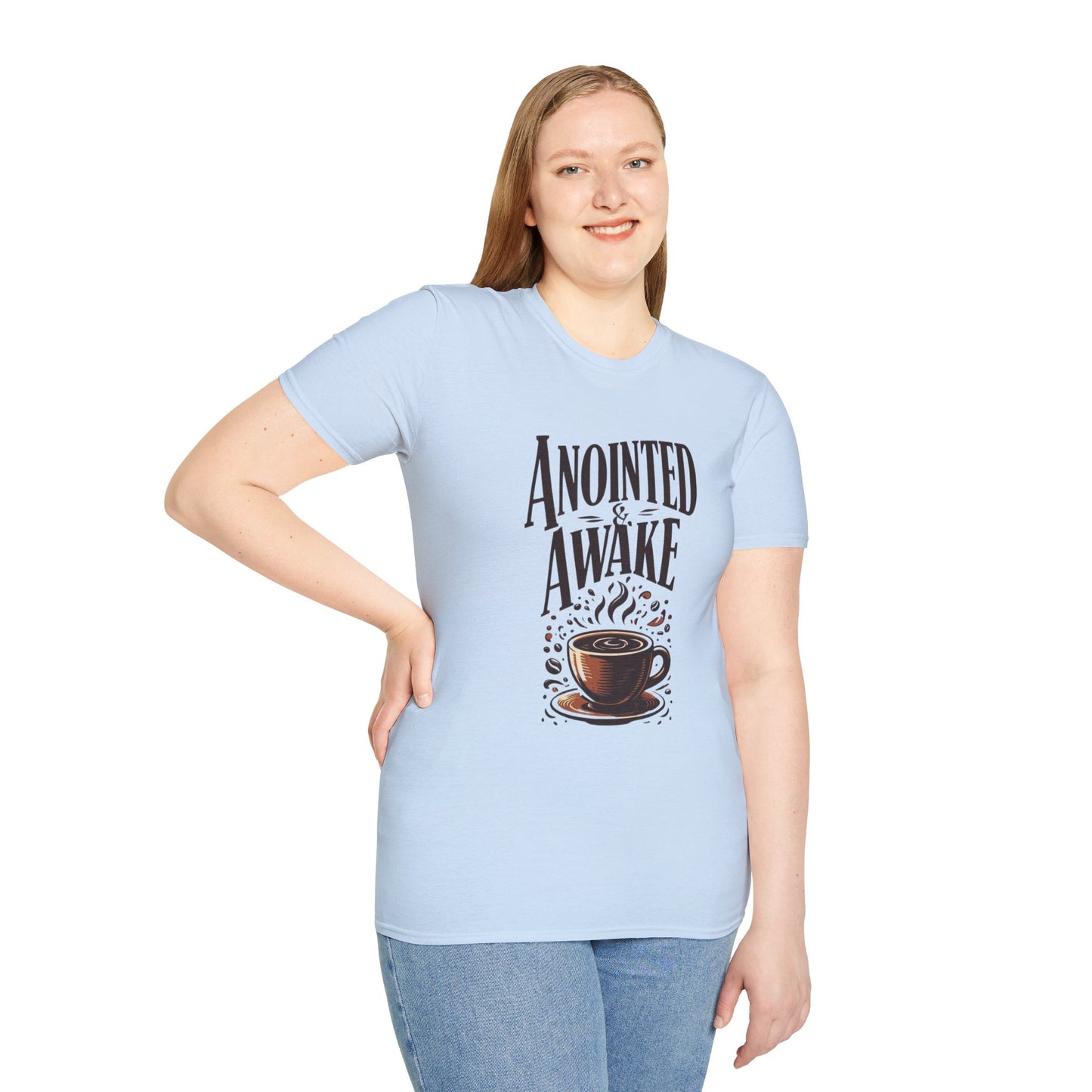Coffee Lovers Unisex T-Shirt | Anointed & Awake Graphic Tee for Gift, Everyday Wear, Casual Style, Spiritual Motivational Shirt