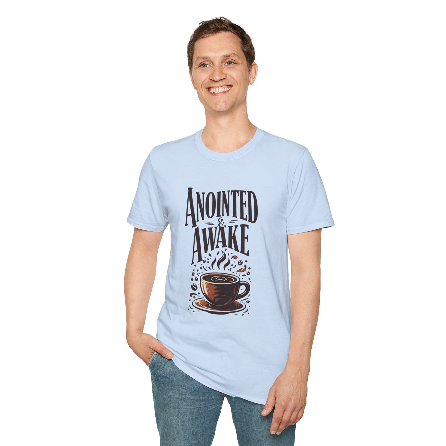 Coffee Lovers Unisex T-Shirt | Anointed & Awake Graphic Tee for Gift, Everyday Wear, Casual Style, Spiritual Motivational Shirt