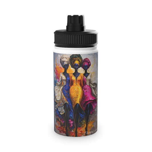 Artistic Stainless Steel Water Bottle - Colorful Afrocentric Design, Stylish Sports Lid, Eco-Friendly Hydration, Travel Accessory,