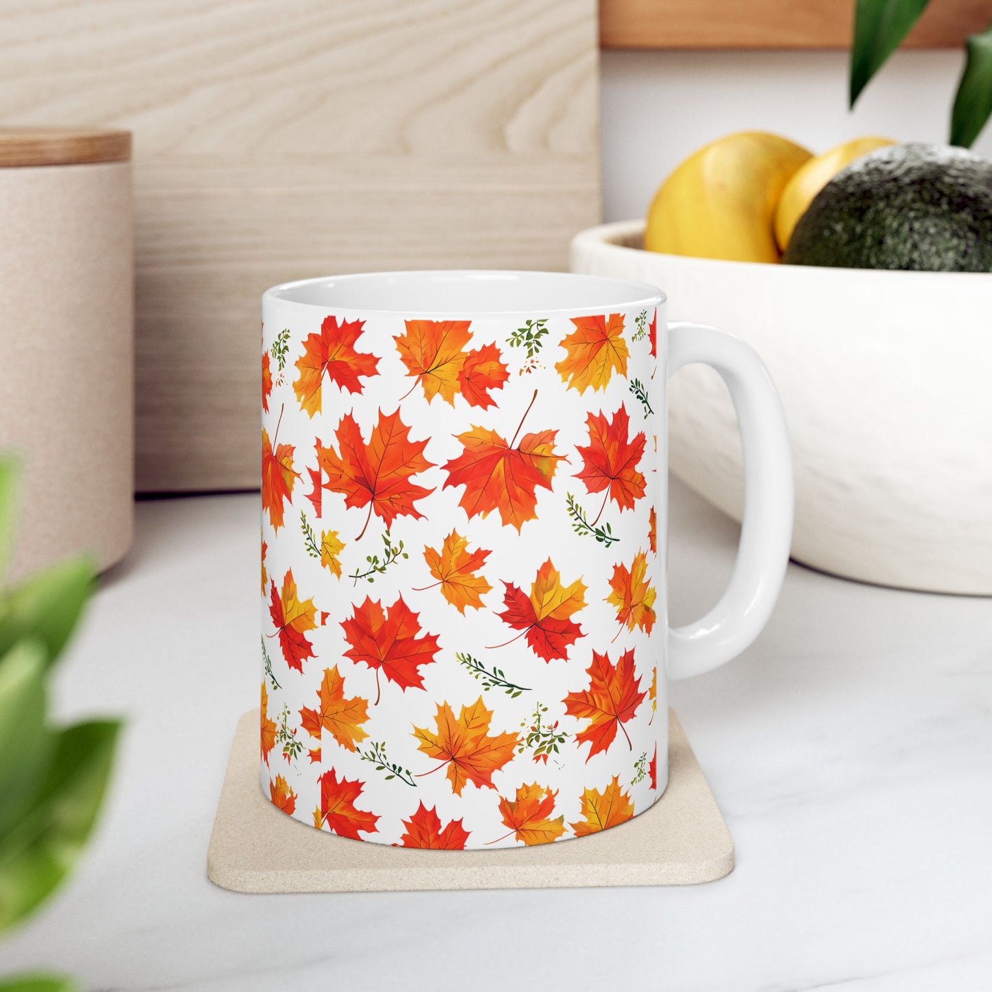 Autumn Leaves Ceramic Mug, Fall Coffee Cup, Thanksgiving Gift, Cozy Home Decor, Seasonal Drinkware