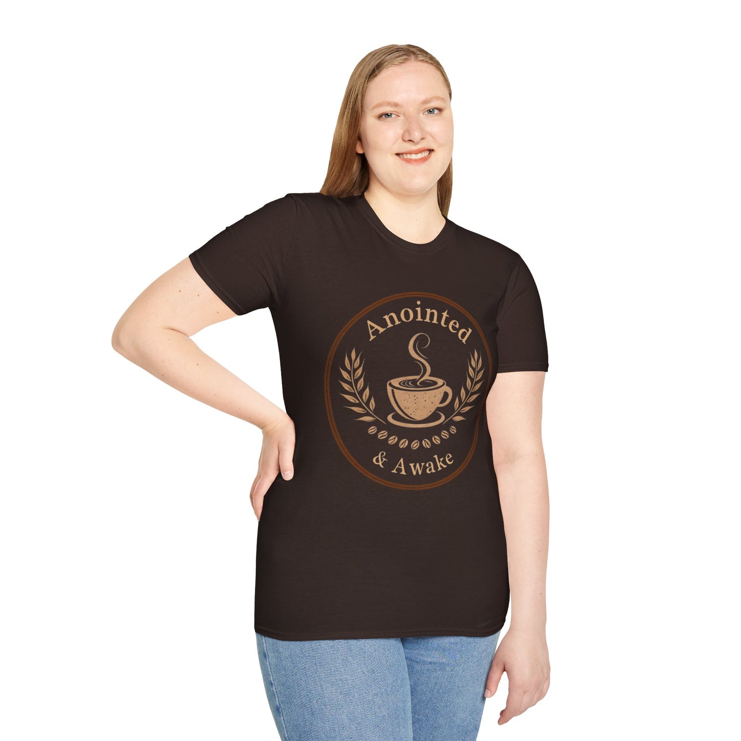 Anointed & Awake Coffee Lover T-Shirt, Unisex Tee, Gift for Coffee Enthusiasts, Casual Wear, Unique Coffee Shirt, Sip & Celebrate