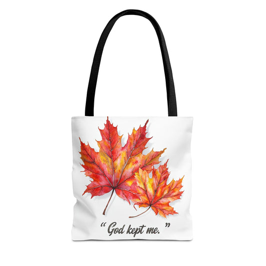 Autumn Leaves Tote Bag, God Kept Me Quote, Fall Accessories, Eco-Friendly Shopping Bag, Seasonal Gift, Canvas Bag