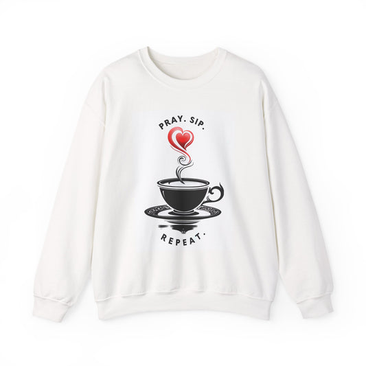 Cozy Coffee Lover Crewneck Sweatshirt - Pray Sip Repeat, Relaxed Fit Gift, Perfect for Coffee Lovers, Casual Cozy Wear, Thoughtful Gift Idea