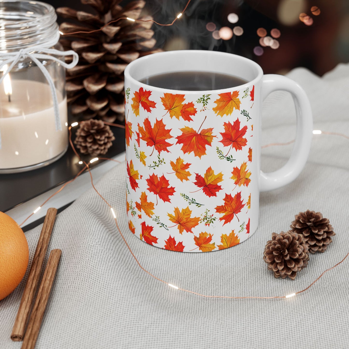 Autumn Leaves Ceramic Mug, Fall Coffee Cup, Thanksgiving Gift, Cozy Home Decor, Seasonal Drinkware
