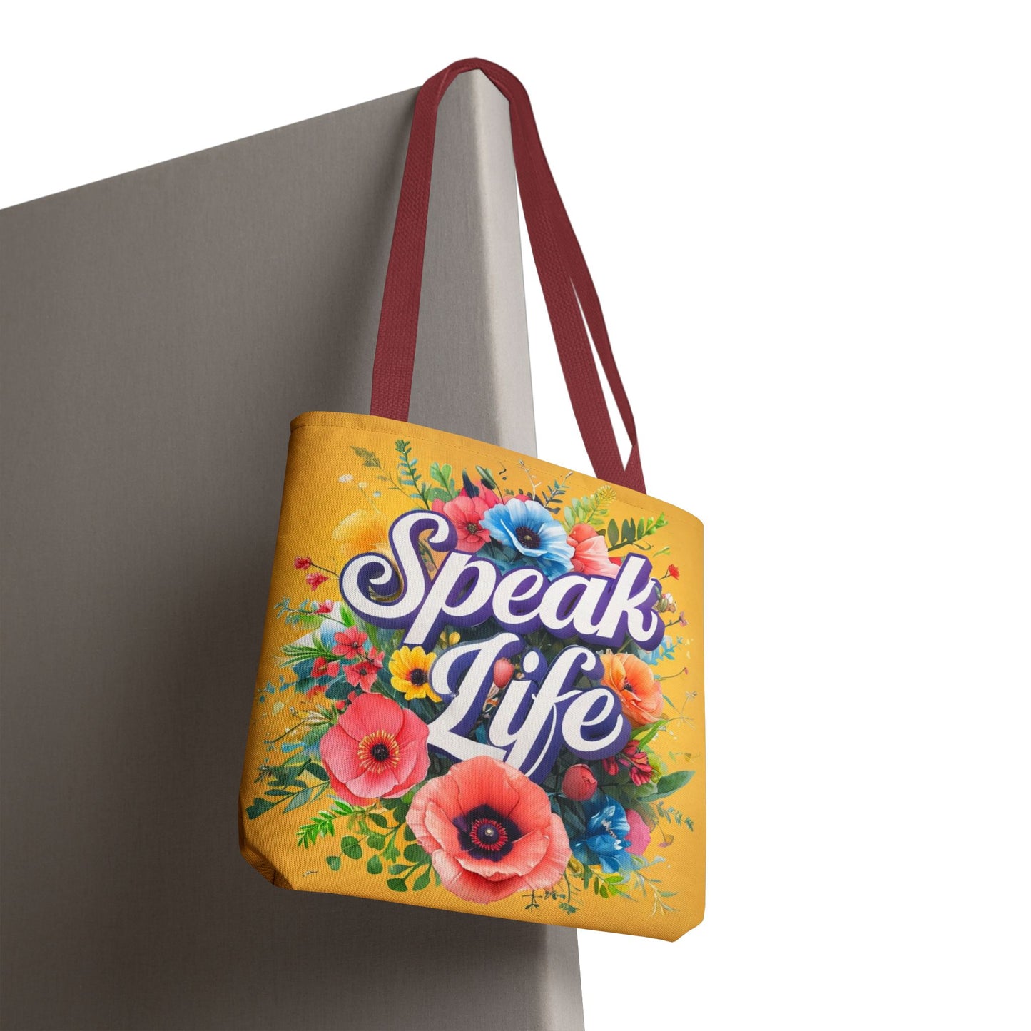 Vibrant Floral Tote Bag - Speak Life, Eco-Friendly Shopping Bag, Gift for Her, Beach Bag, Inspirational Quote Accessory