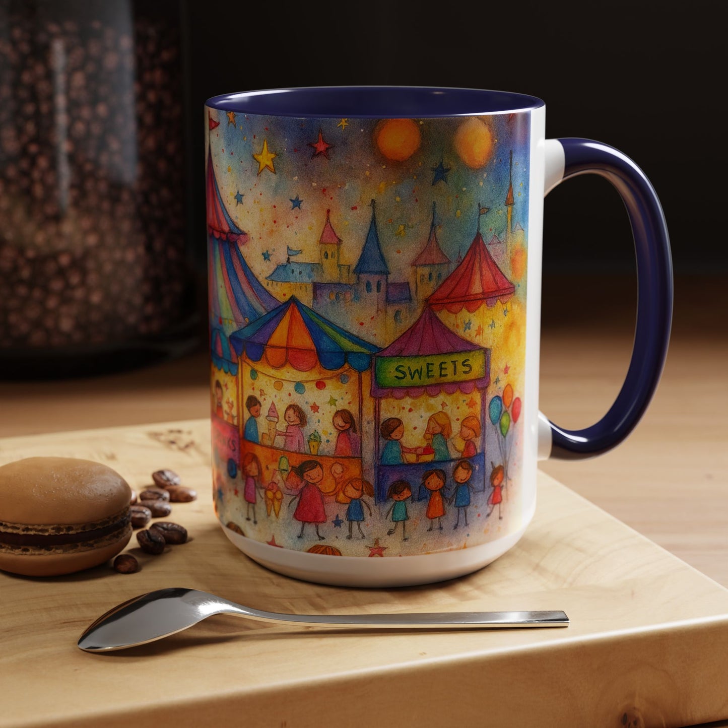 Whimsical Carnival Mug with Colorful Fairground Design, Perfect for Coffee Lovers, Gifts for Festivals, Cute Art Mug, Tea Cup