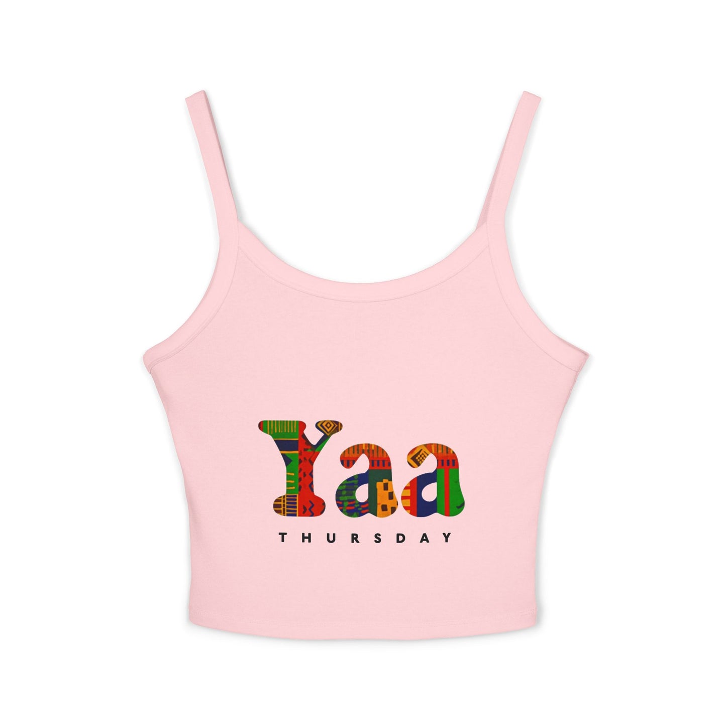 Colorful 'Yaa Thursday' Women's Spaghetti Strap Tank Top, Casual Summer Apparel, Graphic Tees, Festival Fashion, Bohemian Style