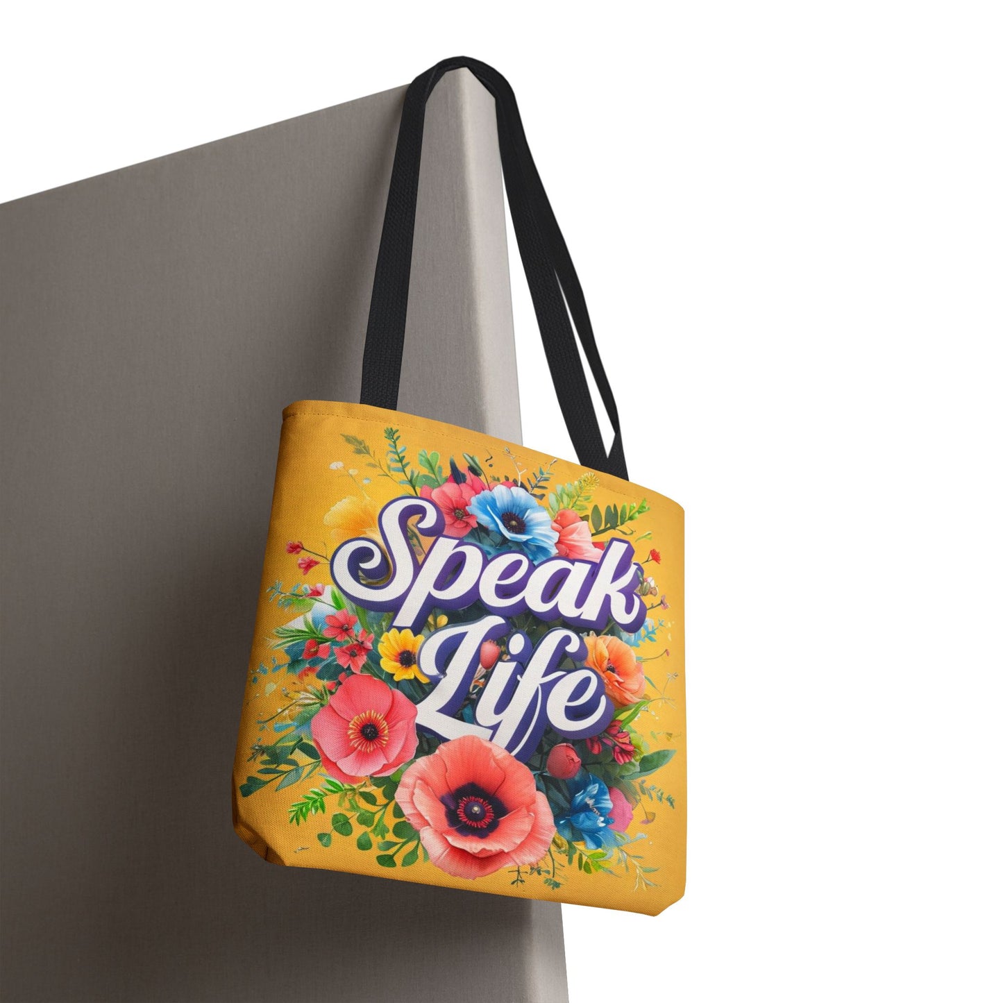Vibrant Floral Tote Bag - Speak Life, Eco-Friendly Shopping Bag, Gift for Her, Beach Bag, Inspirational Quote Accessory