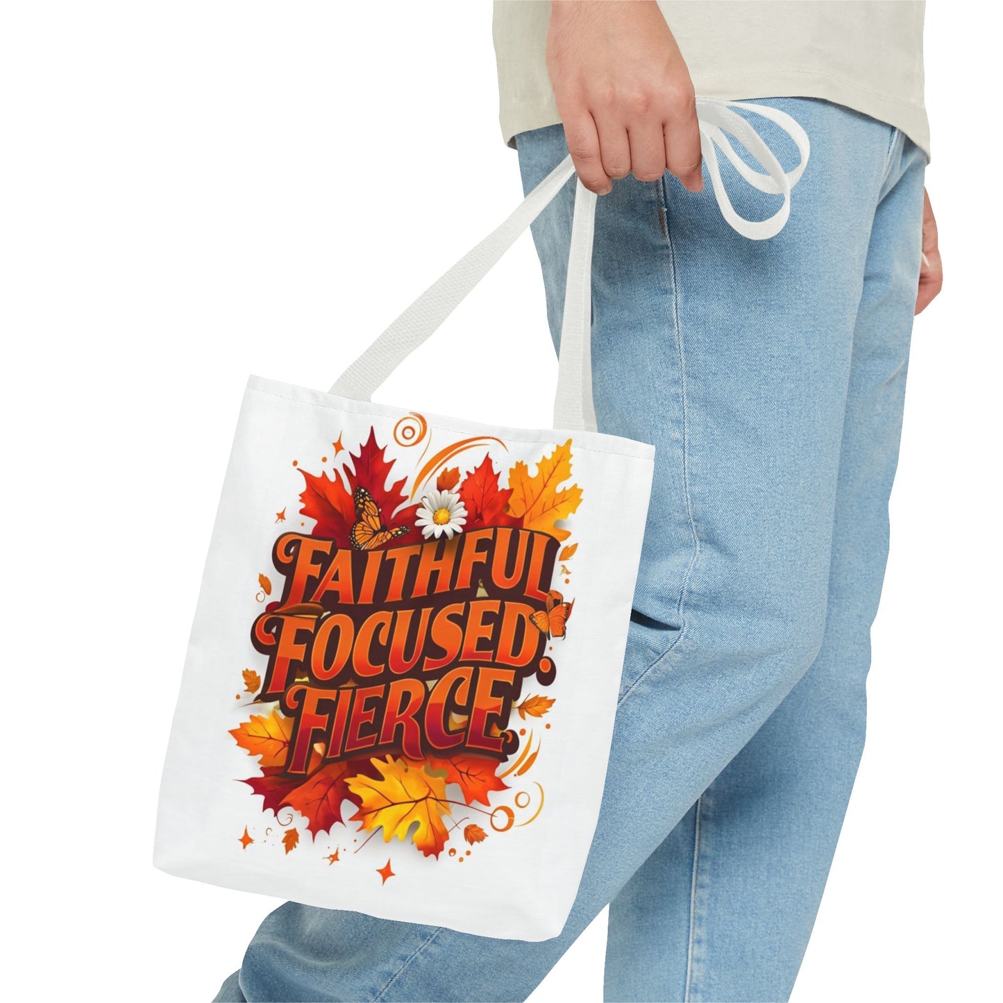 Faithful Focused Fierce Fall Tote Bag, Autumn Shopping Tote, Inspirational Gift Bag, Seasonal Decor, Holiday Essentials