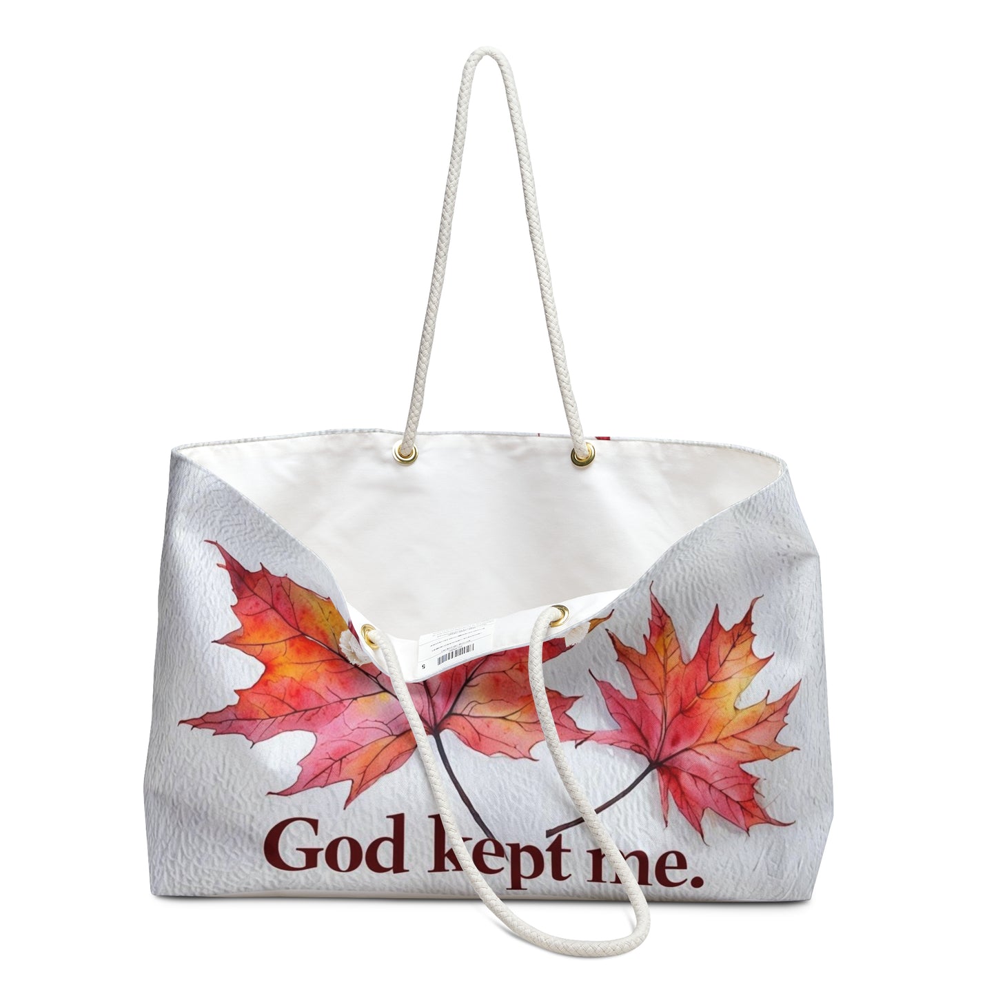 Autumn Inspiration Weekender Bag, Fall Travel Tote, Inspirational Quotes Bag, Seasonal Getaway Bag, God Kept Me Design