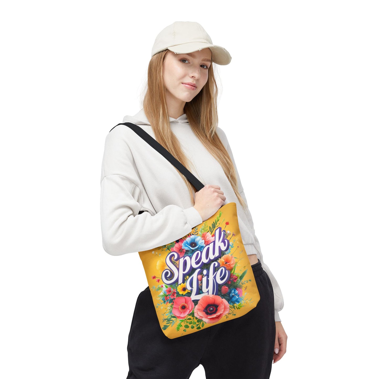 Vibrant Floral Tote Bag - Speak Life, Eco-Friendly Shopping Bag, Gift for Her, Beach Bag, Inspirational Quote Accessory