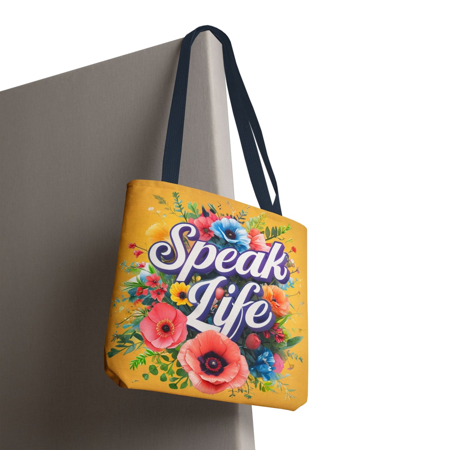 Vibrant Floral Tote Bag - Speak Life, Eco-Friendly Shopping Bag, Gift for Her, Beach Bag, Inspirational Quote Accessory