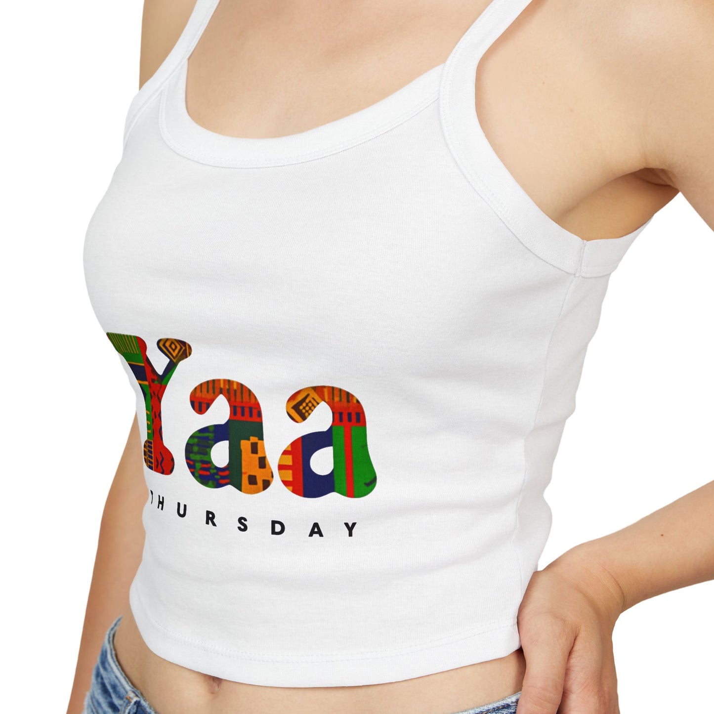 Colorful 'Yaa Thursday' Women's Spaghetti Strap Tank Top, Casual Summer Apparel, Graphic Tees, Festival Fashion, Bohemian Style