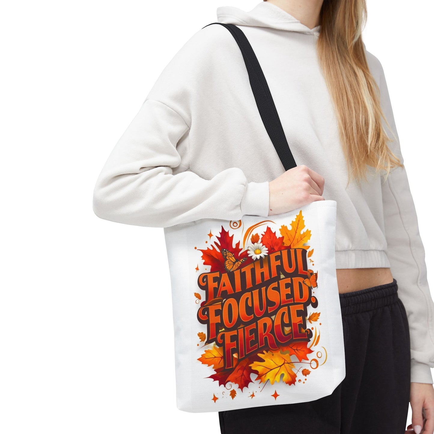 Faithful Focused Fierce Fall Tote Bag, Autumn Shopping Tote, Inspirational Gift Bag, Seasonal Decor, Holiday Essentials