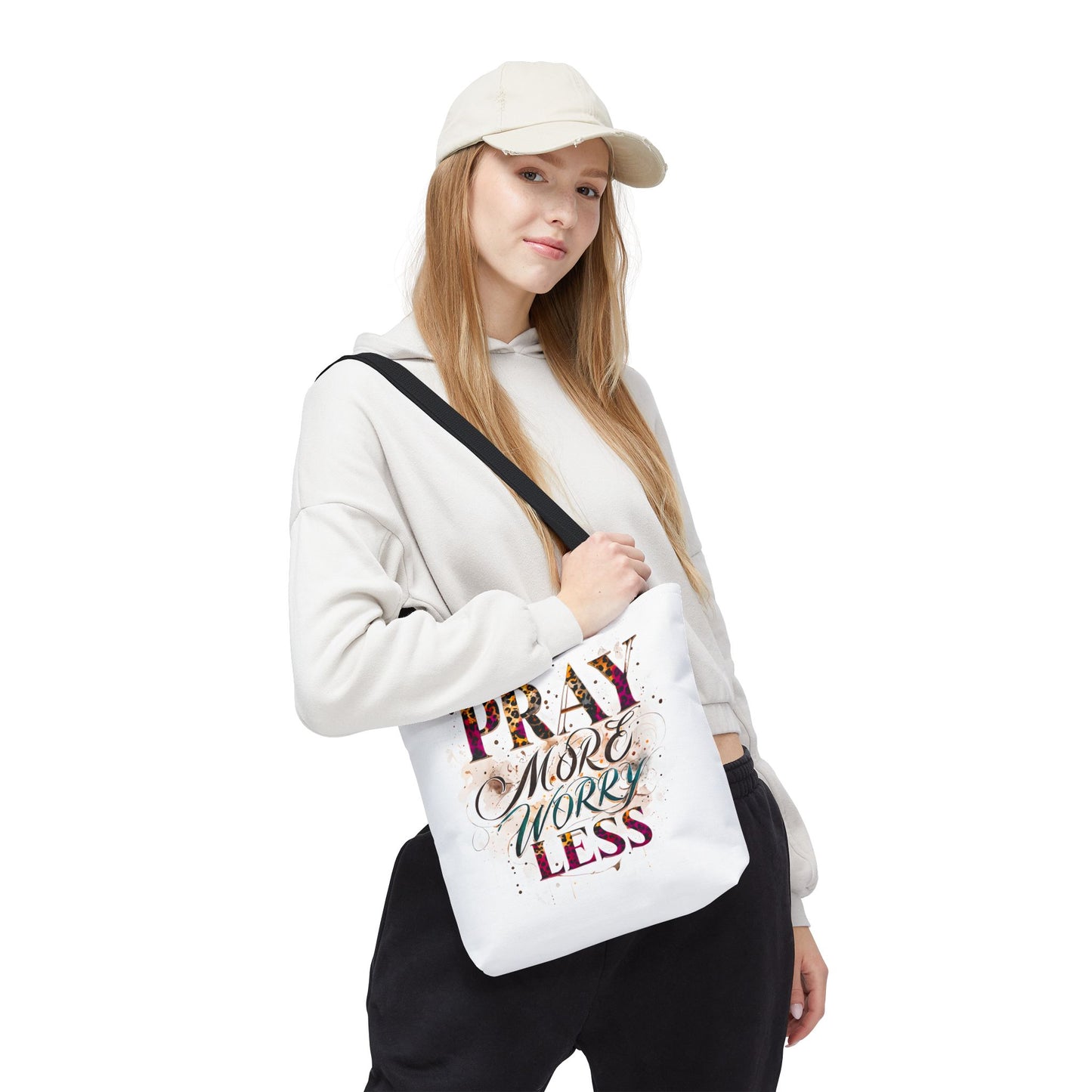 Inspirational Tote Bag - Pray More Worry Less, Motivational Gift, Everyday Use, Eco-Friendly Bag, Affirmation Bag, Prayer Tote