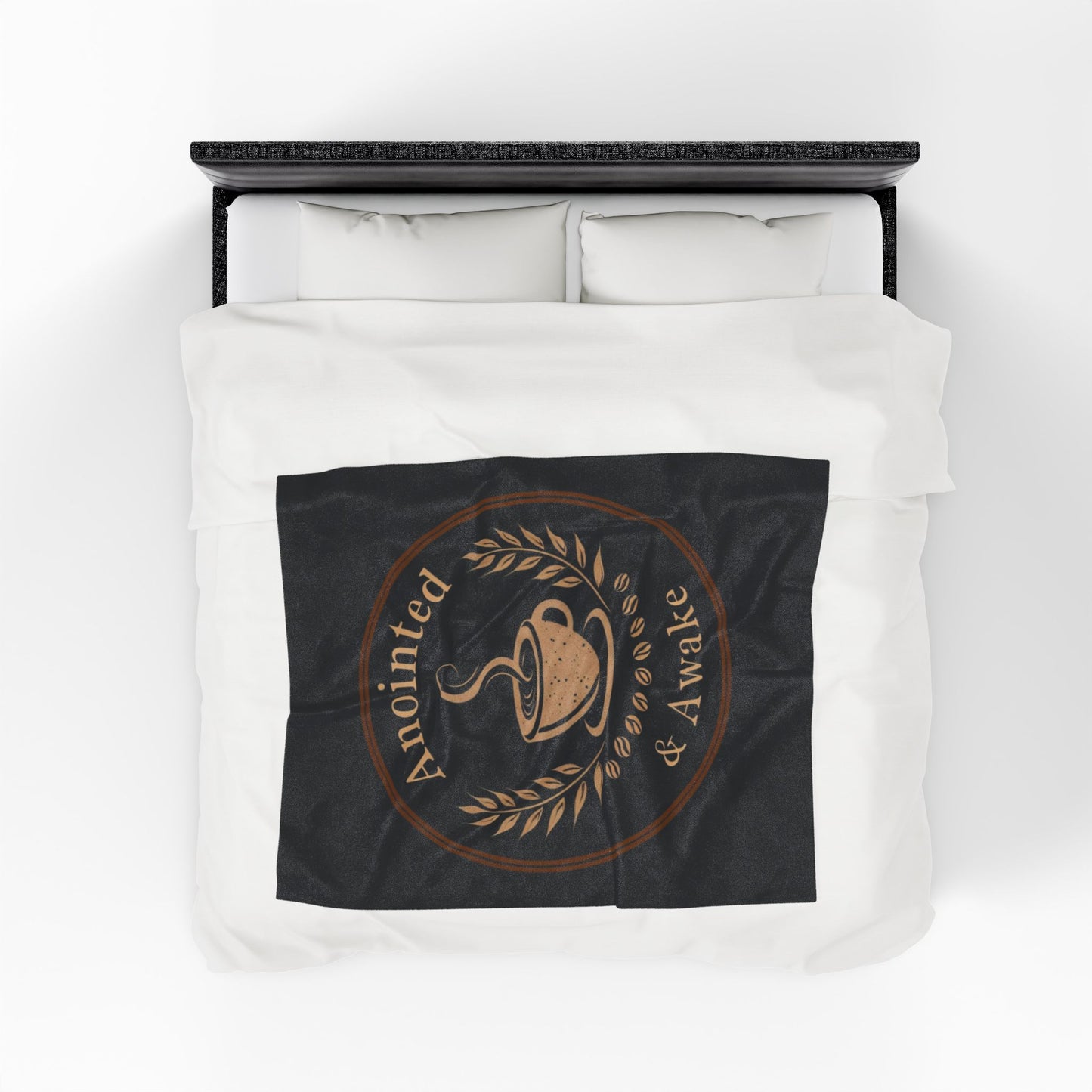 Cozy Velveteen Plush Blanket - Anointed & Awake, Coffee Lover Gift, Warm Home Decor, Ideal for Relaxation, Snuggle Up This Winter