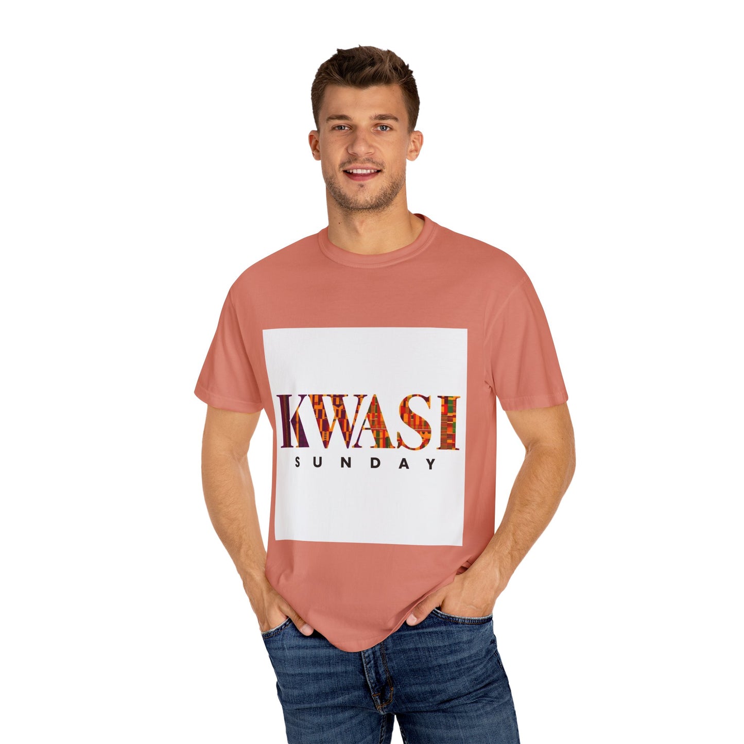 Kwasi Sunday Garment-Dyed Unisex T-Shirt, Vibrant African Print Tee, Casual Wear, Gift for Culture Enthusiasts, Celebration Apparel