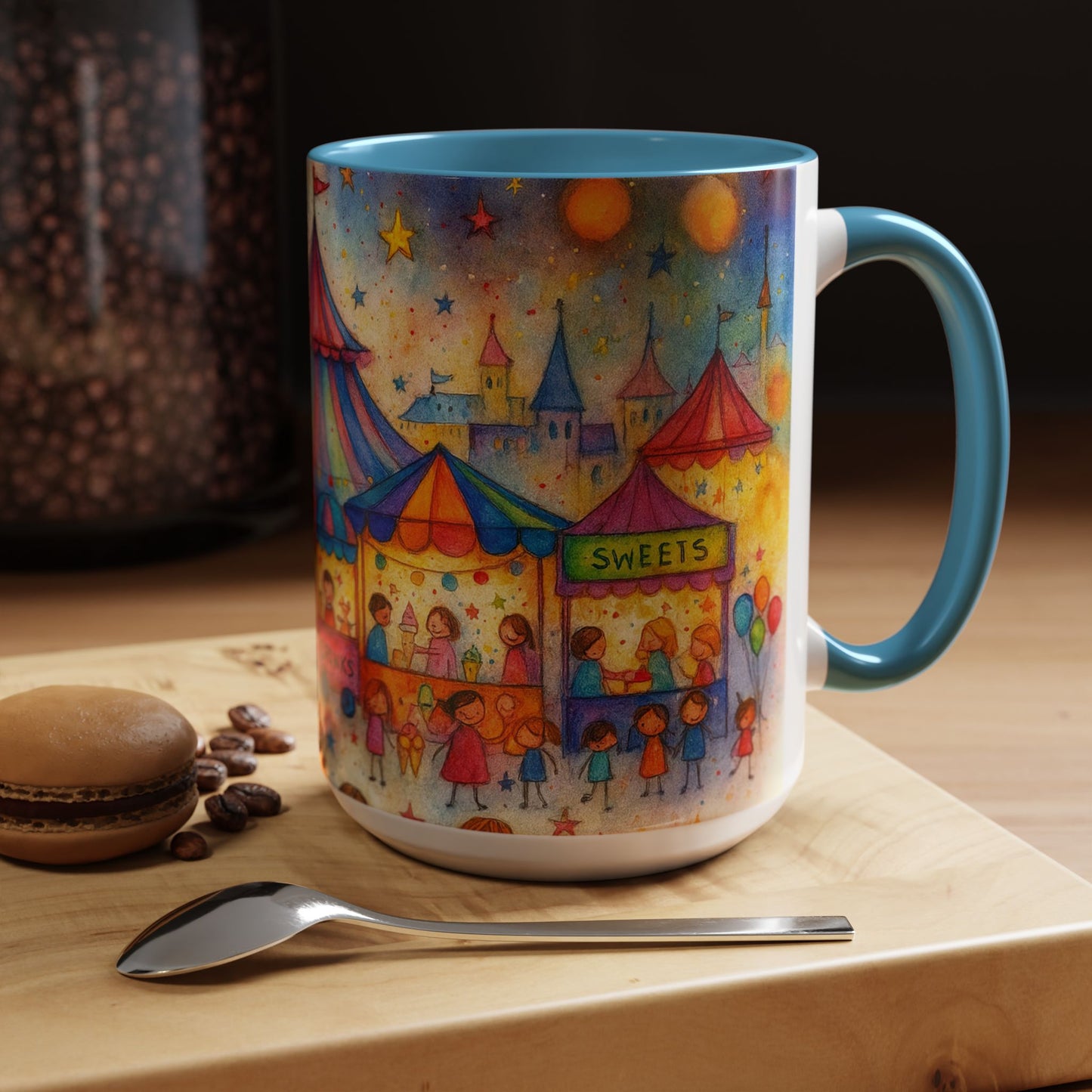 Whimsical Carnival Mug with Colorful Fairground Design, Perfect for Coffee Lovers, Gifts for Festivals, Cute Art Mug, Tea Cup