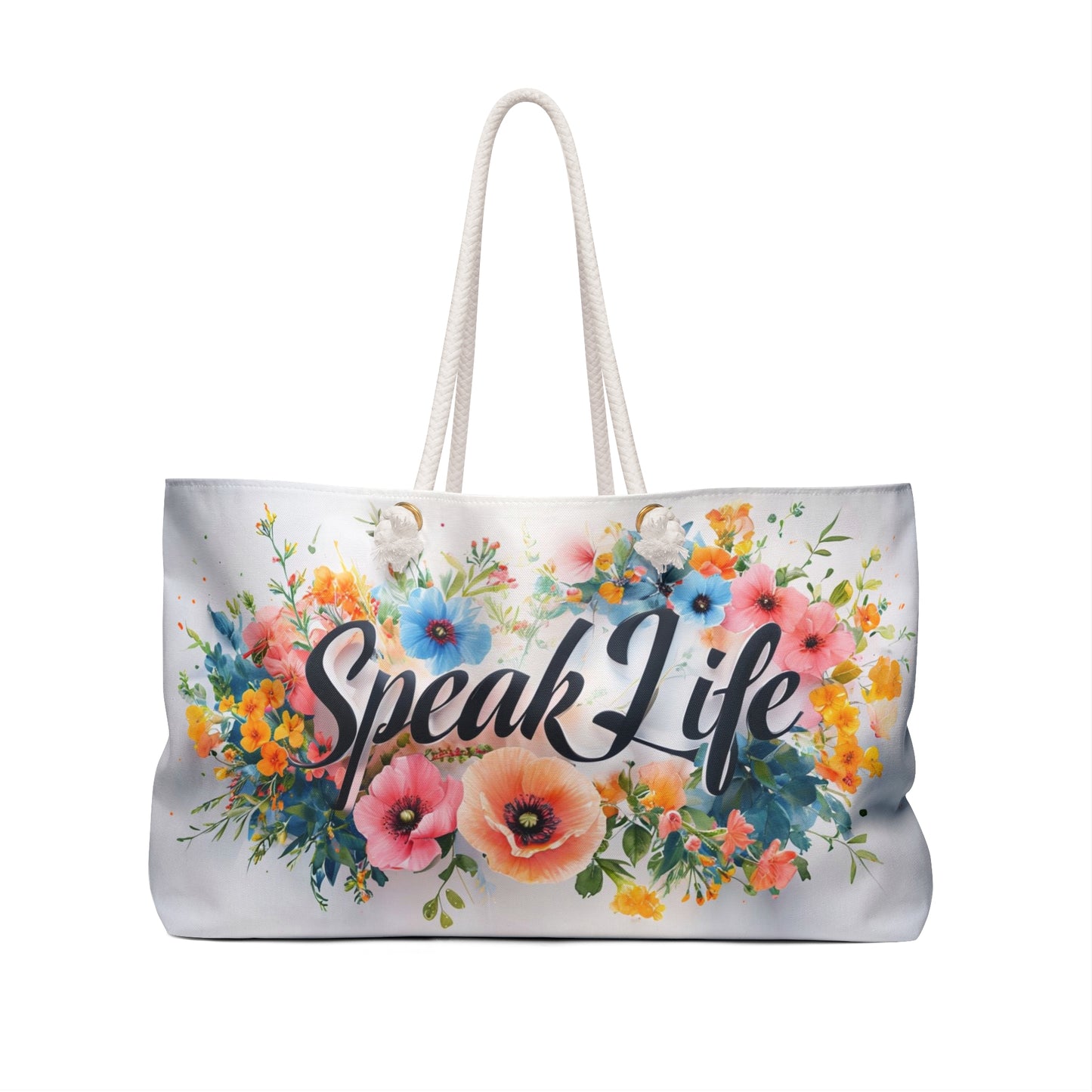 Floral Inspirational Weekender Bag - Tote for Travel, Gym, Beach, Weekend Getaway, Speak Life Design
