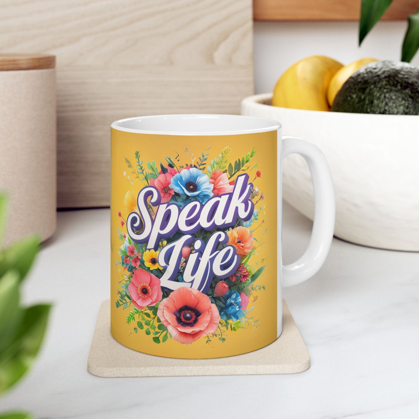 Floral Inspirational Ceramic Mug - Speak Life, Motivational Gift, Coffee Cup, Home Decor, Mother's Day, Birthday