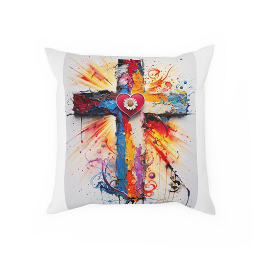 Vibrant Christian Cross Cushion | Religious Home Decor, Faith-Inspired Gift, Colorful Throw Pillow, Church Decoration, Heartfelt Accent
