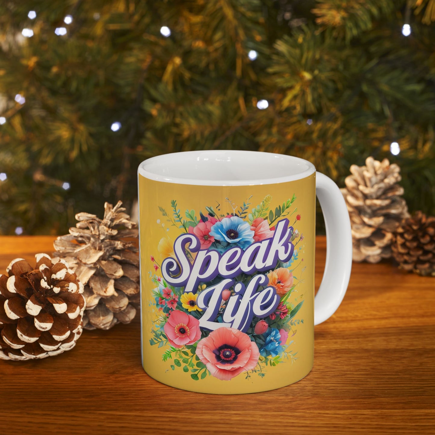 Floral Inspirational Ceramic Mug - Speak Life, Motivational Gift, Coffee Cup, Home Decor, Mother's Day, Birthday