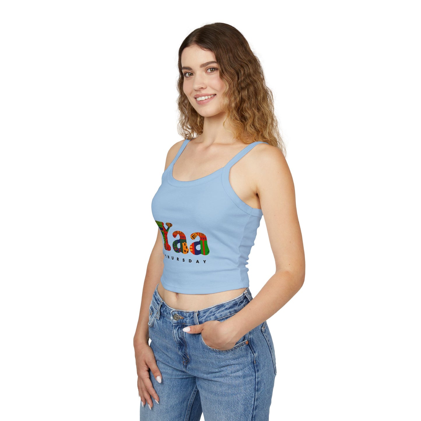 Colorful 'Yaa Thursday' Women's Spaghetti Strap Tank Top, Casual Summer Apparel, Graphic Tees, Festival Fashion, Bohemian Style