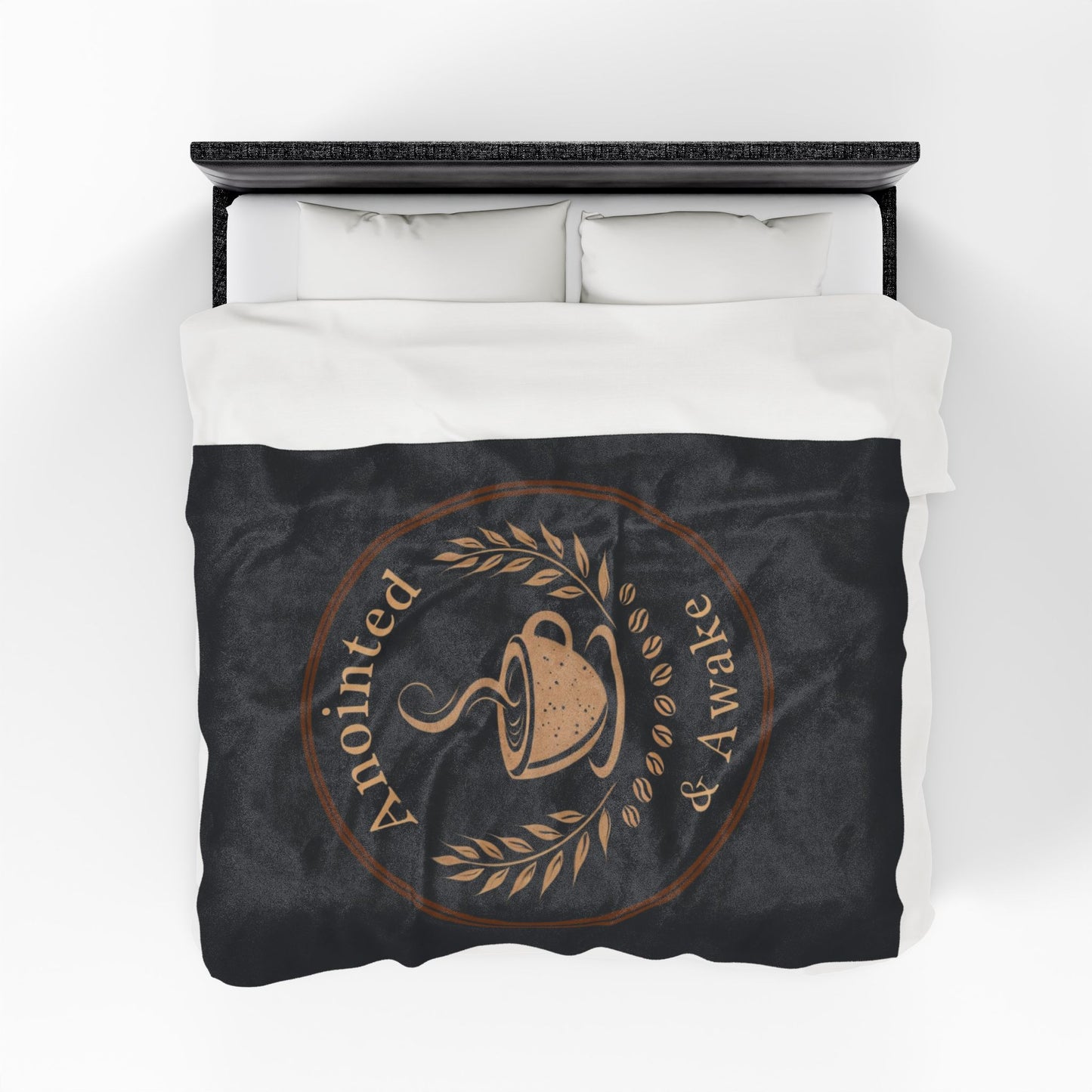 Cozy Velveteen Plush Blanket - Anointed & Awake, Coffee Lover Gift, Warm Home Decor, Ideal for Relaxation, Snuggle Up This Winter