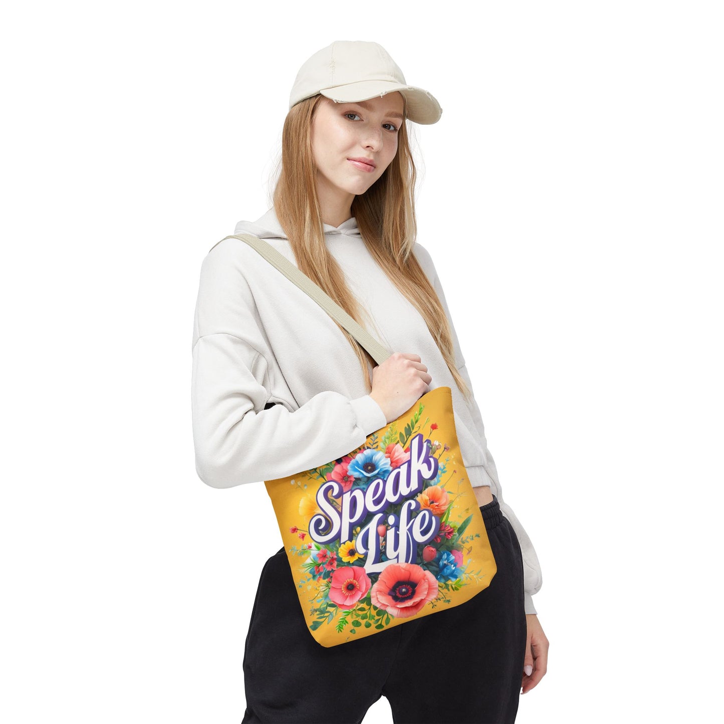 Vibrant Floral Tote Bag - Speak Life, Eco-Friendly Shopping Bag, Gift for Her, Beach Bag, Inspirational Quote Accessory