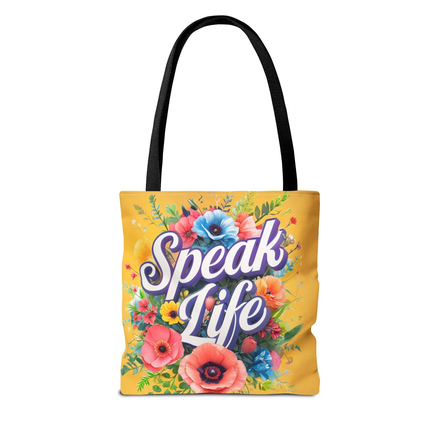 Vibrant Floral Tote Bag - Speak Life, Eco-Friendly Shopping Bag, Gift for Her, Beach Bag, Inspirational Quote Accessory