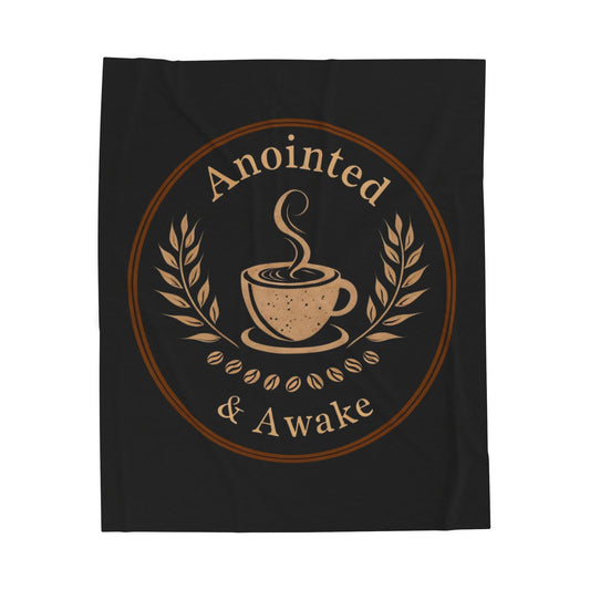 Cozy Velveteen Plush Blanket - Anointed & Awake, Coffee Lover Gift, Warm Home Decor, Ideal for Relaxation, Snuggle Up This Winter