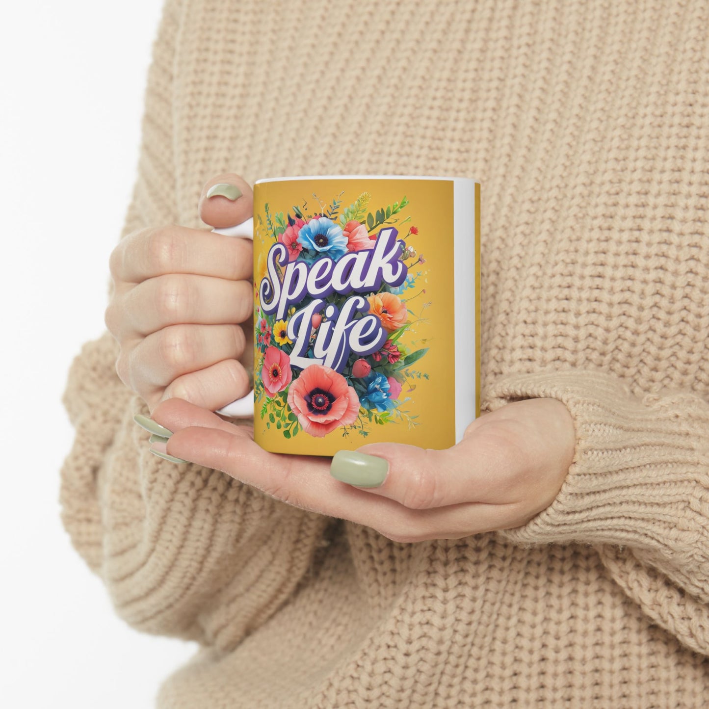 Floral Inspirational Ceramic Mug - Speak Life, Motivational Gift, Coffee Cup, Home Decor, Mother's Day, Birthday