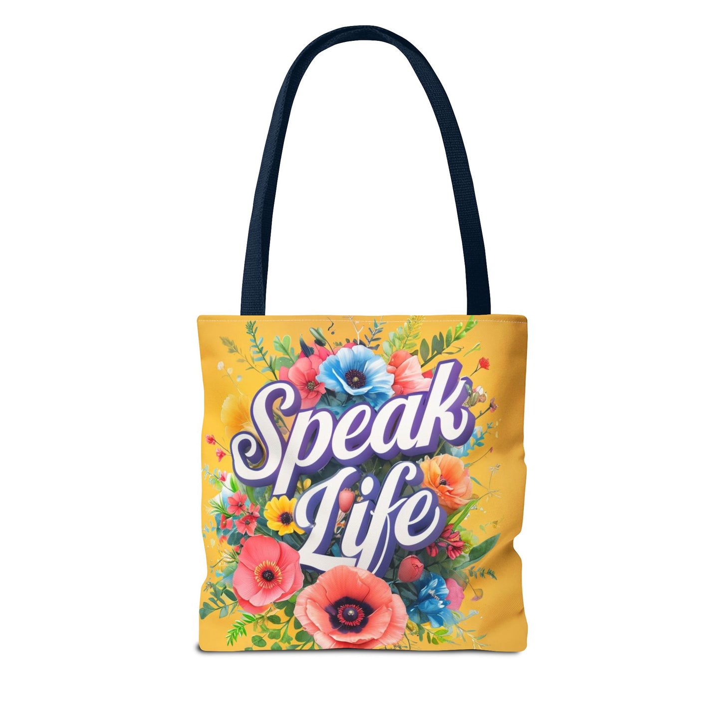 Vibrant Floral Tote Bag - Speak Life, Eco-Friendly Shopping Bag, Gift for Her, Beach Bag, Inspirational Quote Accessory